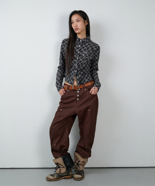 PAINTING CROP CHECK SHIRTS(W) BLACK