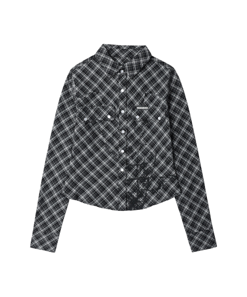 PAINTING CROP CHECK SHIRTS(W) BLACK