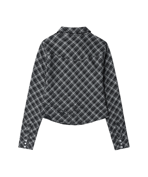PAINTING CROP CHECK SHIRTS(W) BLACK