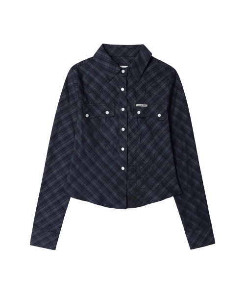 PAINTING CROP CHECK SHIRTS(W) NAVY