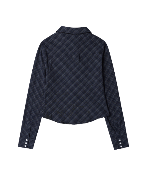 PAINTING CROP CHECK SHIRTS(W) NAVY