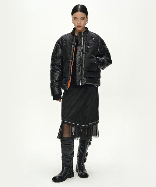 UNISEX BOMBER LAYERED DOWN JACKET (BLACK)