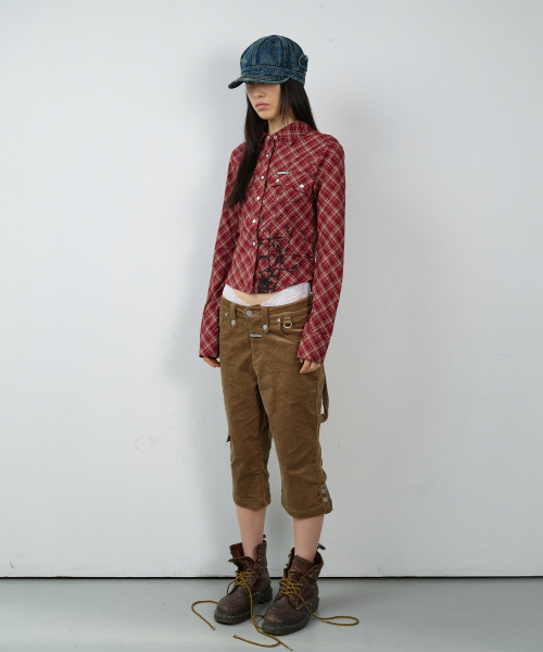 PAINTING CROP CHECK SHIRTS(W) RED