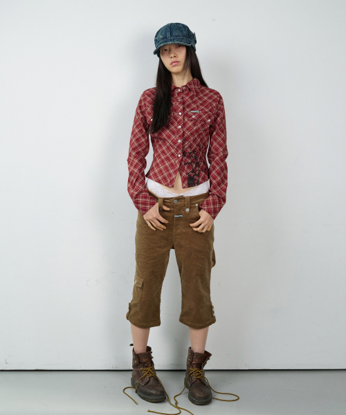 PAINTING CROP CHECK SHIRTS(W) RED