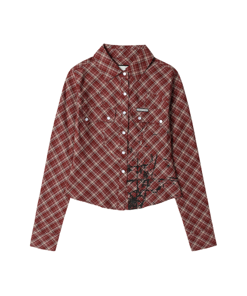 PAINTING CROP CHECK SHIRTS(W) RED