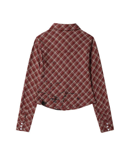 PAINTING CROP CHECK SHIRTS(W) RED