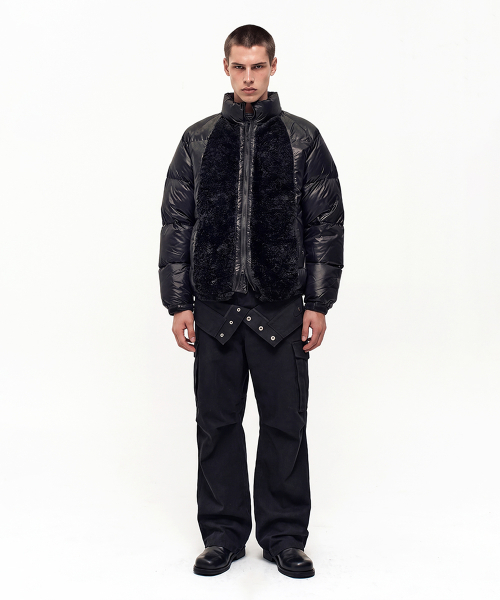 TRIPLE PATCH PUFFER DOWN JACKET (BLACK)