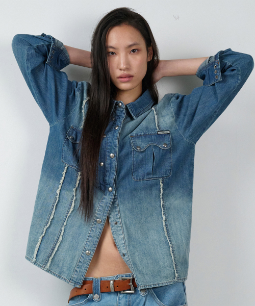 DOUBLE PLACKETS DENIM SHIRTS BLUE
