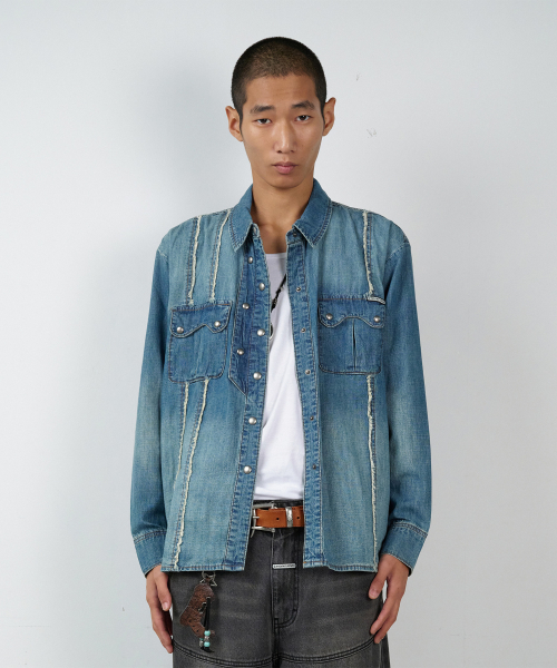 DOUBLE PLACKETS DENIM SHIRTS BLUE