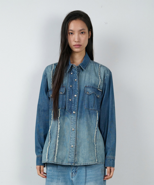 DOUBLE PLACKETS DENIM SHIRTS BLUE