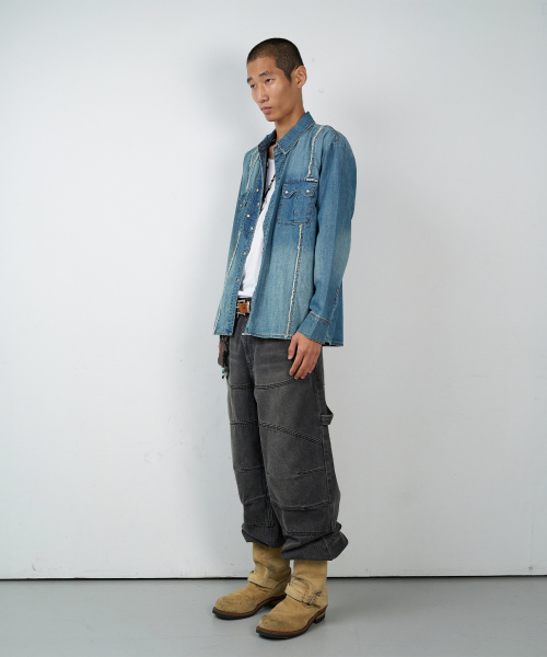 DOUBLE PLACKETS DENIM SHIRTS BLUE