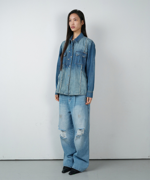 DOUBLE PLACKETS DENIM SHIRTS BLUE