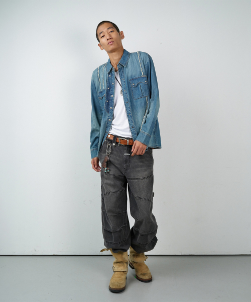 DOUBLE PLACKETS DENIM SHIRTS BLUE