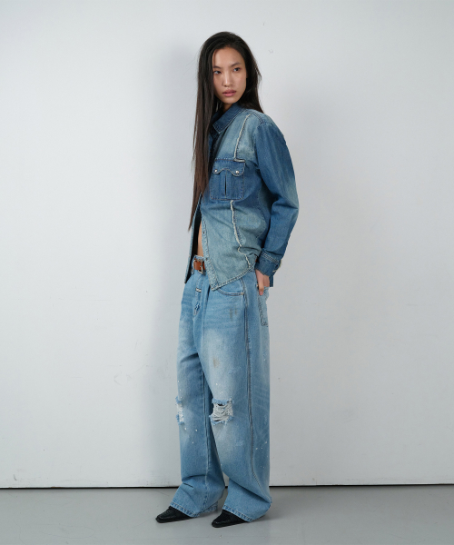 DOUBLE PLACKETS DENIM SHIRTS BLUE