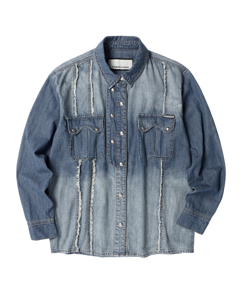 DOUBLE PLACKETS DENIM SHIRTS BLUE