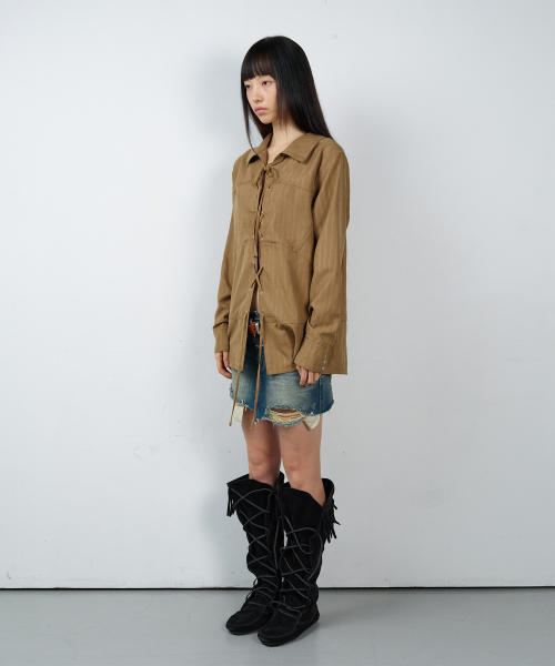 WESTERN TIED SUEDE SHIRTS(W) BROWN
