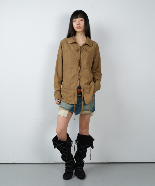 WESTERN TIED SUEDE SHIRTS(W) BROWN