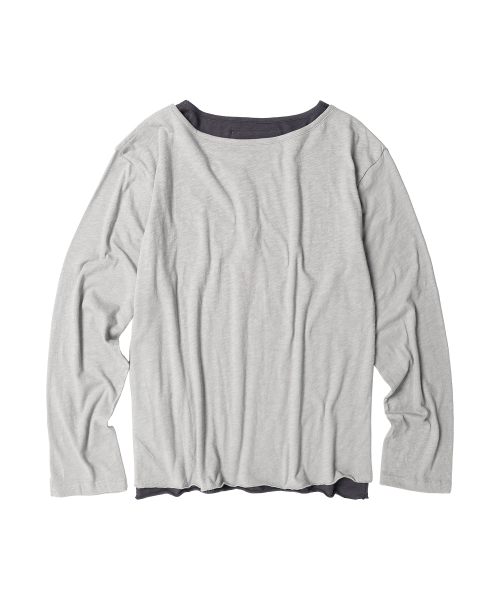 BUTTON LAYERED LS TEE GREY