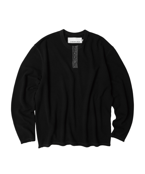 WAFFLE DETAIL LS TEE BLACK