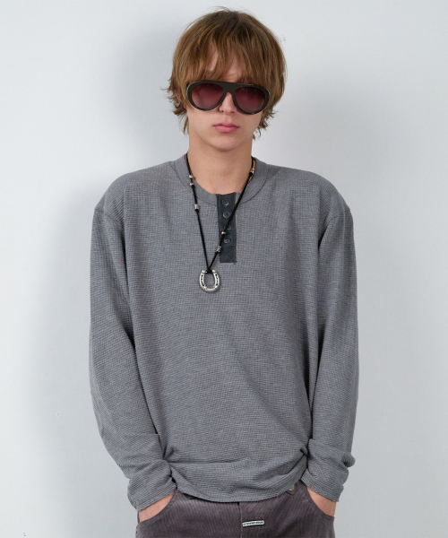 WAFFLE DETAIL LS TEE GREY