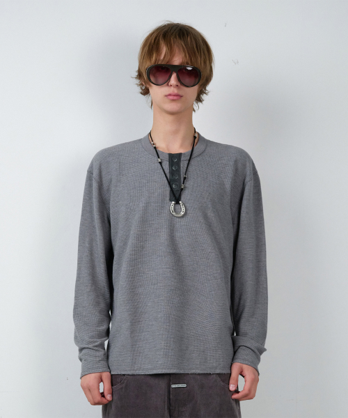 WAFFLE DETAIL LS TEE GREY