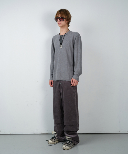 WAFFLE DETAIL LS TEE GREY
