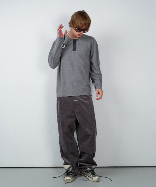 WAFFLE DETAIL LS TEE GREY