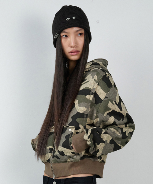 STUDDED FULL ZIP-UP HOODIE (W) CAMO