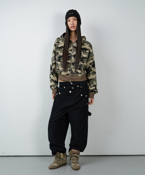 STUDDED FULL ZIP-UP HOODIE (W) CAMO