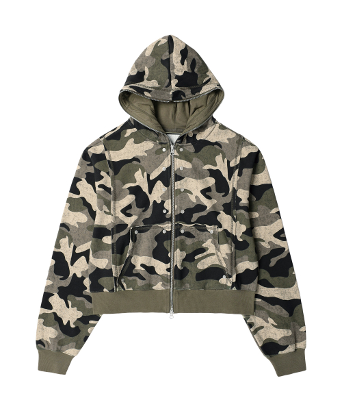 STUDDED FULL ZIP-UP HOODIE (W) CAMO