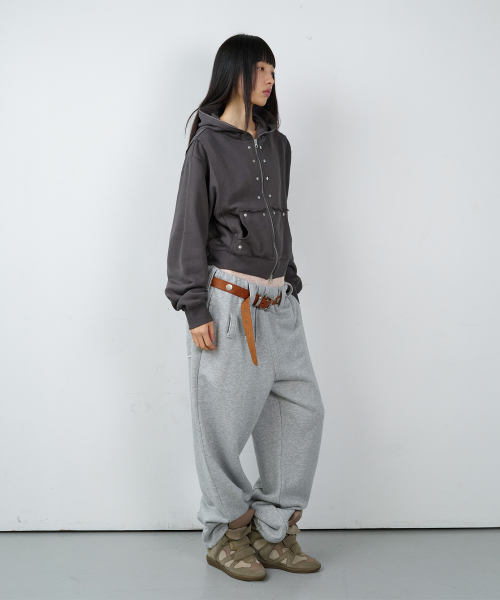 STUDDED FULL ZIP-UP HOODIE (W) CHARCOAL