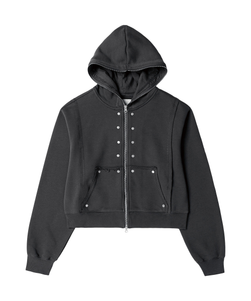 STUDDED FULL ZIP-UP HOODIE (W) CHARCOAL