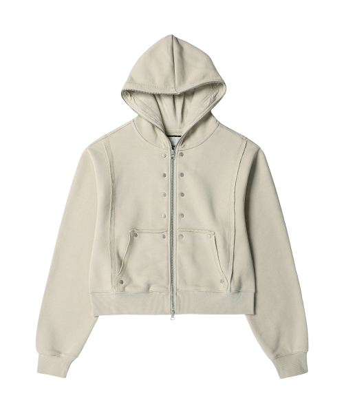 STUDDED FULL ZIP-UP HOODIE (W) BEIGE