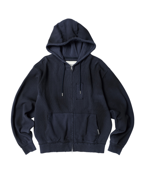 WAFFLE MIXED HOODIE ZIP-UP NAVY