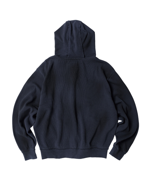 WAFFLE MIXED HOODIE ZIP-UP NAVY