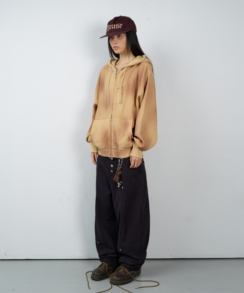 WAFFLE MIXED HOODIE ZIP-UP SAND
