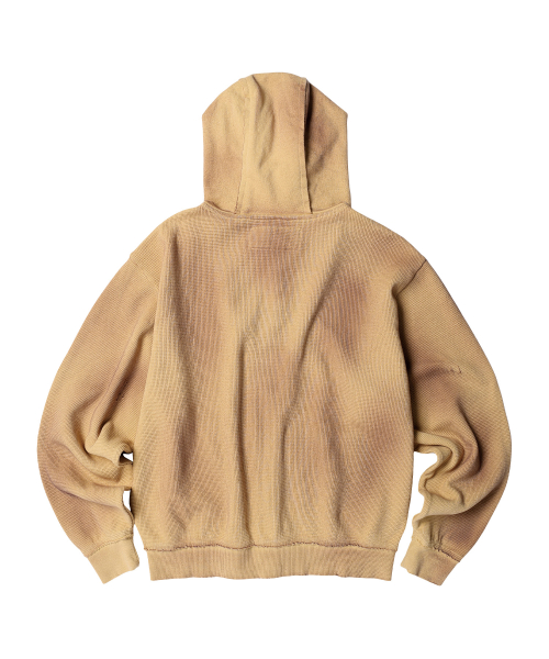 WAFFLE MIXED HOODIE ZIP-UP SAND