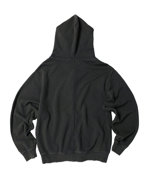 BUTTON WASHED HOODIE ZIP-UP CHARCOAL