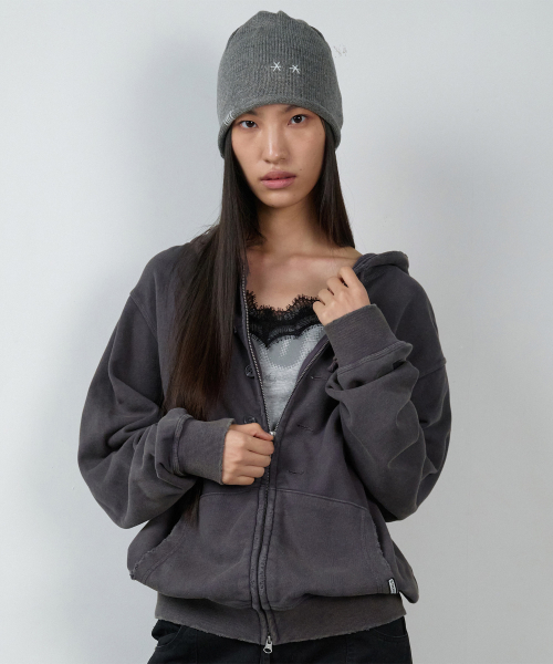 BUTTON WASHED HOODIE ZIP-UP PURPLE