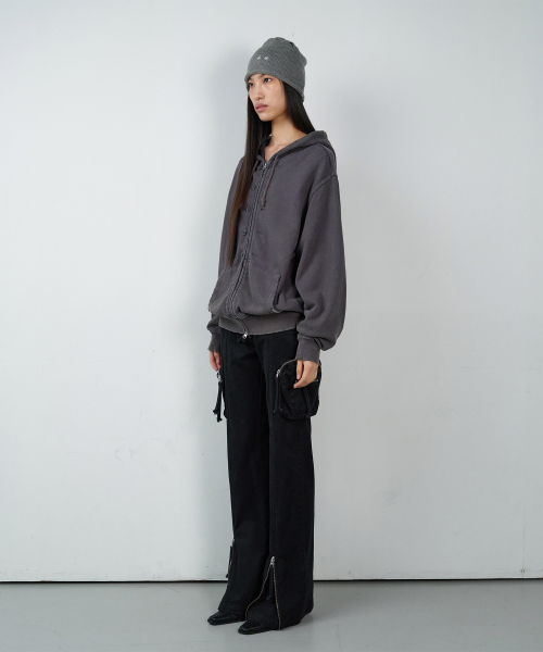BUTTON WASHED HOODIE ZIP-UP PURPLE