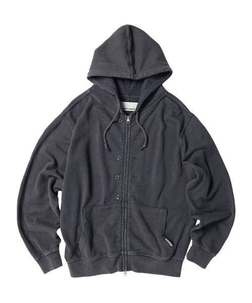 BUTTON WASHED HOODIE ZIP-UP PURPLE