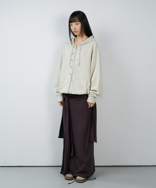 BUTTON WASHED HOODIE ZIP-UP BEIGE