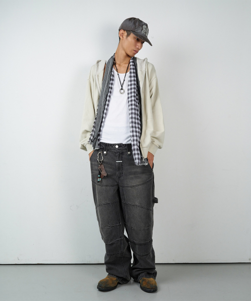 BUTTON WASHED HOODIE ZIP-UP BEIGE