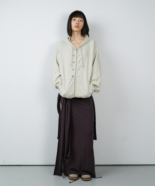 BUTTON WASHED HOODIE ZIP-UP BEIGE