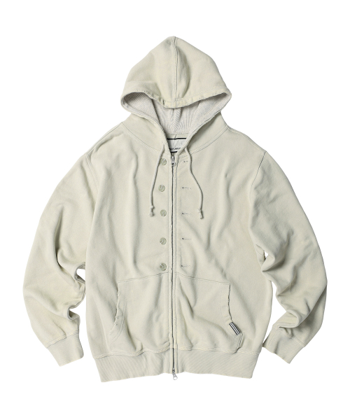 BUTTON WASHED HOODIE ZIP-UP BEIGE