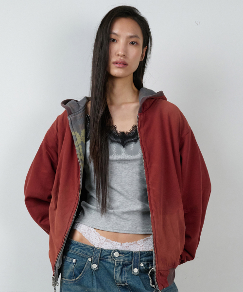 REVERSIBLE CHECK HOODIE ZIP-UP BROWN