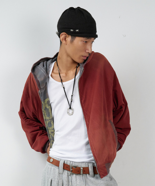 REVERSIBLE CHECK HOODIE ZIP-UP BROWN