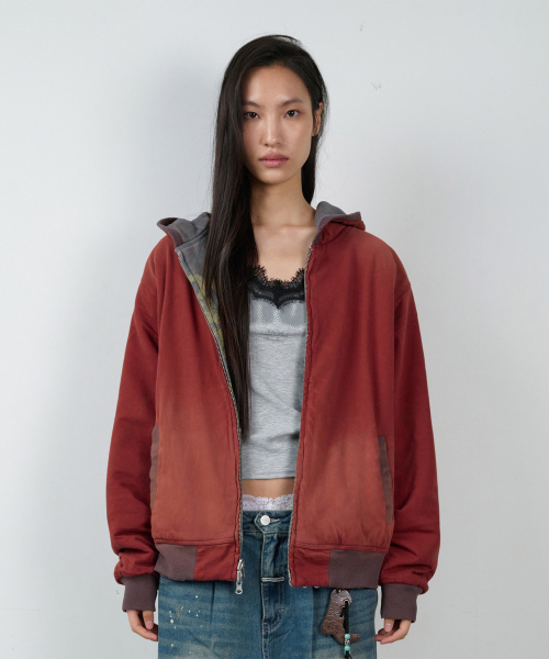 REVERSIBLE CHECK HOODIE ZIP-UP BROWN