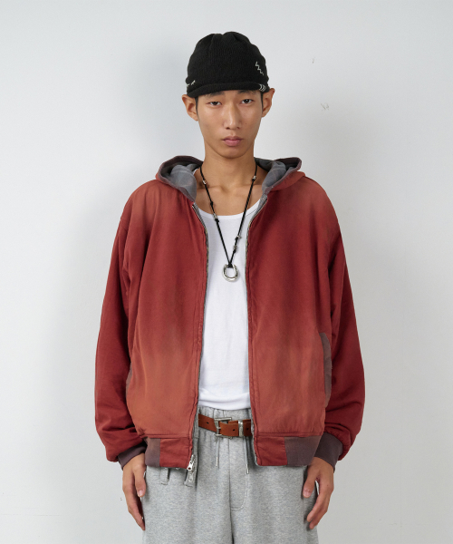 REVERSIBLE CHECK HOODIE ZIP-UP BROWN