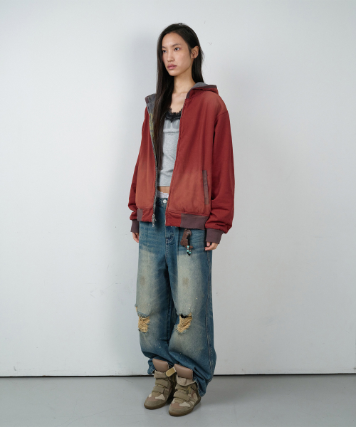 REVERSIBLE CHECK HOODIE ZIP-UP BROWN